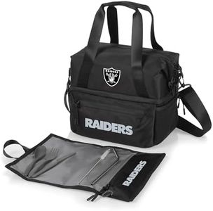 PICNIC TIME NFL Las Vegas Raiders Tarana Lunch Bag Cooler with Utensils Made from Recycled Material, Lunch Box with Picnic Set, Upcycled Lunch Cooler Bag, (Carbon Black)