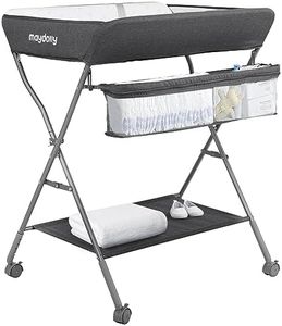 Maydolly Baby Changing Table with Wheels, Portable Adjustable Height Folding Diaper Station with Nursery Organizer & Storage Rack for Newborn Baby and Infant (Dark Grey)