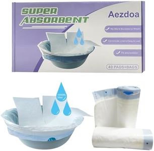 Commode Liners with Absorbent Pads,40 Strong Portable Bedside Commode Liners and 40 Super Absorbent Pads, Commode Liners for Bedside Toilet Chair Buckets Bedpans, Easy for Seniors Disabled or Camping