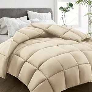 HYLEORY All Season California King Size Bed Comforter - Cooling Down Alternative Quilted Duvet Insert with Corner Tabs - Winter Warm - Machine Washable - Beige