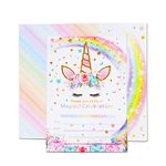 WERNNSAI Unicorn Birthday Invitations with Envelopes - 20 Pieces Rainbow Unicorn Party Invitations for Girls Kids Fill-In Blank Invite Card Kit Baby Shower Birthday Party Supplies