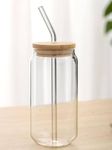 VILON Drinking Glass Can Wooden Lid Sipper Mason Jar for Mojito Ice Tea Juice Travel Mug with Straw | 540ml (540, Round COLA CAN BB LID Sipper with Straw, 1, Sipper)