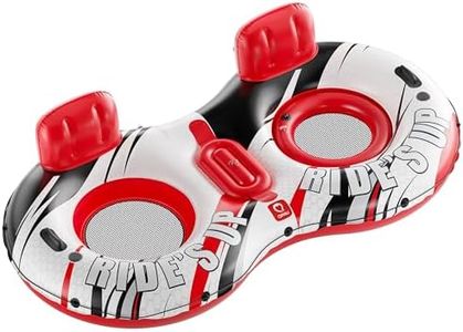 QPAU Inflatable Double River Tube, 2 Person 660lb Capacity, Puncture-Resistant 93" Sturdy Heavy Duty River Float, River Raft with Ergonomic Backrest, Cooler & Cup Holders for Family (Red&White)