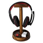 Headphone Stand, Wooden Headset Holder, Universal Wood Ear Phone Hanger with Cable Organizer and Accessory Storage Tray, for Gaming, Home Office, Entertainment, Internet Calling
