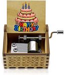 Happy Birthday Wooden Mini Colorful Music Box Hand Crank Wood Vintage Classic Musical Box Hand-Operated Birthday Gifts for Mom Dad Daughter Son Boys Girls Friends