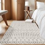 Deerly 3x5 Rugs Boho Moroccan Farmhouse Machine Washable Rug 3x5 Area Rug with Rubber Backing, Soft Low Pile Indoor Floor Carpet Neutral Rug for Living Room Kitchen Bedroom, Off White/Grey