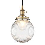 Yosoan Vintage Edison Switch Pendant Light Fiting with Ribbed Globe Glass Shade, Loft Bar Edison Hanging Ceiling Lights Chandelier for Kitchen Dining Room Bedroom Restaurant (Antique)