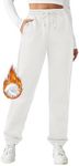 PINSPARK Womens Winter Sweatpants Fleece Warm Jogger Pants Casual Baggy Athletic Pant Warm Long Trousers Pockets White XXL