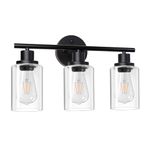 Unicozin Modern Bathroom Light Fixtures, 3 Light Vanity Lights, Black Wall Lamp with Clear Glass for Bathroom, Mirror, Living Room, Bedroom, Hallway, E26 Base