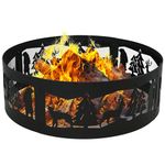 Sunnydaze Forest Wilderness 36-Inch Round Heavy-Duty Steel Fire Pit Ring - 360-Degree Wildlife Cutouts - Black