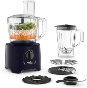 Moulinex Easy Force Robot cuisine multifonction, 800 W, 25 fonctions, 2 vitesses + pulse, 6 accessoires dont 1 blender inclus, Compact FP247810, Bleu Nuit