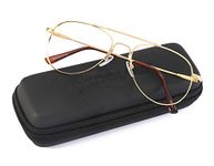 SOOLALA Memory-Metal Pilot Reading Glasses Goggles Eyeglasses Frame, Gold, +3.0