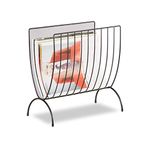 Relaxdays Mesh Newspaper Stand, Metal Newspaper Bin, Freestanding Rack, H x W x D 35 x 34 x 18 cm, Black