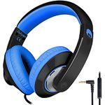 Rockpapa Comfort+ Kids Headphones, Headphones Wired Over Ear Headphones with Mic & Volume Control for Kids Adult, Adjustable Headphones for School/Travel/Phone/Kindle/PC/MP3 - Black Blue