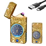 YOZWOO Electric Lighter Plasma Double Arc Lighters Rechargeable USB Lighter Clock Candle Lighter Windproof Flameless Lighter with LED Flashlight Clock for Outdoor Camping, BBQ, Fireworks(Gold)