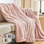 The Connecticut Home Co Throw Blanket for Couch, Soft Luxury Home Decor Faux Fur and Sherpa, 70x60, Cozy Throws for Bed, Warm Comfy Washable Bedding Accent Blankets for Sofa Beds Chair, Dusty Rose