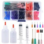 QSTOHENA Blunt Needle Tip Applicator Bottle Set - 2 Syringes 2 Plastic Squeeze Bottles with 70Pcs Dispensing Needles and 20Pcs Cap for Measuring Liquids Oil Glue Ink Body Art Paint and Refilling