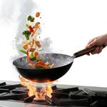 TRILONIUM Carbon Steel Chinese Wok 26 cms, Capacity 2.75 litres | Hammered and Pre-Seasoned