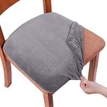 smiry Stretch Chair Seat Covers for Dining Room, Velvet Dining Chair Seat Protectors Chair Slipcovers, Set of 4, Grey