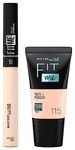 Maybelline New York Fit Me Concealer,10 Light, 6.8ml and Maybelline New York Fit Me Matte+Poreless Liquid Foundation Tube, 115 Ivory, 18ml