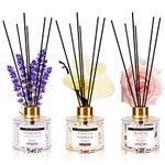 Soul & Scents Lavender, Vanilla and Midnight Rose Reed Diffuser Set|Free 6 Fiber Reed Sticks with Each|Toxin Free & Stress Relief|Room Freshener for Home, Bedroom|Combo Pack of 3-120ml Each