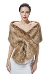 BEAUTELICATE Faux Fur Shawl Winter Wedding Wraps Women Bridal Stole Bridesmaids Shrug 1920s Flapper Cape Fancy Dress Gatsby Custum(One Size, Raccoon Brown)