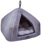 Amazon Basics Premium Soft Velvet Pet Hut House | For Cats, Kittens and Small Dogs | With Reversible Cushion | Washable Cozy and Comfortable | Small | 40 x 40 x 40 cm | Navy Blue and Grey