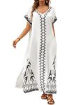 Bsubseach Kaftan Dresses for Women Swimsuit Coverup Beach Caftans Cover Ups for Swimwear Loungewear Bird Embroidery