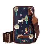 Funk For Hire Womens Leatherette Printed Mobile Holder Sling Bag - Navy & Brown