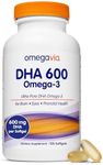 OmegaVia DHA 600 mg, Ultra Pure Omega-3 DHA Supplements for Brain and Eyes, Pregnancy and Prenatal DHA Vitamins for Women, Burpless Fish Oil Omega 3 Supplement, IFOS 5-Star Tested - 120 Softgels