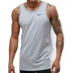 Nike men's grey swoosh logo cotton muscle fit sleeveless sports vest (Small)