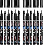 Overseas Paint Pens Paint Markers - Black Permanent Markers Acrylic Paint Pens 12 Pack, Water Based, Waterproof 0.7mm Extra Fine Marker Pen for Wood, Metal, Rock, Plastic, Glass, Canvas, Mugs, Tires