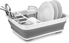 Home Basics Collapsible Dish Drying Rack with 4 Compartments for Silverware | Compact Silicone and Plastic Dish Drainer for Plates, Cups, and Kitchen Tools - Ideal for Apartments, Dorms, and RVs