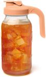 County Line Kitchen Glass Mason Jar Pitcher with Lid - Wide Mouth, 2 Quart (64 oz) - Heavy Duty, Leak Proof - Sun & Iced Tea Pitcher, Cold Brew Coffee, Breast Milk Storage, Water - Peach