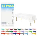 ZIMPLEWARE Premium White Plastic Table Cloth Disposable (12 Pk) Plastic Tablecloths for Rectangle Tables (54in x 108in) Party Table Cloths Disposable for 6ft to 8ft Rectangle Tables