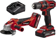 Einhell Power X-Change 18V Cordless Impact Drill And Cordless Angle Grinder With 2 x Batteries And Charger - Classic Power Tool Set - Battery Powered Twin Pack Combi Drill And Angle Grinder