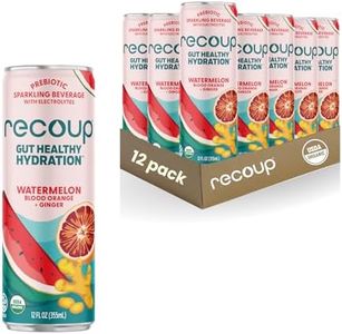 Recoup Organic Sparkling Prebiotic Drink - Ginger with Electrolytes for Gut Health Support & Hydration, No Added Sugar ((Pack of 12), Watermelon Blood Orange + Ginger)