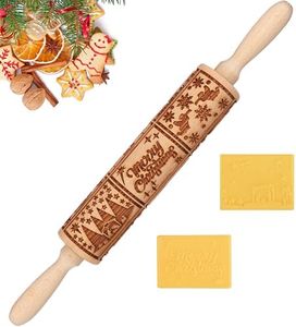 XINBADA Christmas Nativity Embossed Rolling Pin - Perfect Christmas Baking Supplies for Cookie Decorating,Wooden Rolling Pin for Cookies & Pastries,Christmas Theme Cookie Mold