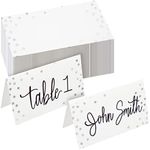 100 Pack Wedding Place Cards for Table Setting, Blank Table Name Cards, Silver Foil Polka Dot Place Cards for Birthday, Banquet, Events, Reserved Seating