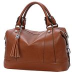 Heshe Genuine Leather Shoulder Bag Womens Tote Top Handle Handbags Cross Body Bags for Office Lady, Dark Brown, L