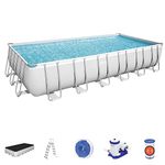 Bestway Power Steel Above Ground Pool, with Filter and Ladder, Grey, Rectangular, 24ft