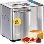 KOVIET 25-in-1 Bread Maker Machine with Automatic Dual Dispenser, 2LB Stainless Steel Breadmaker with Gluten-Free, Dough, Jam, Yogurt etc Settings, Silver