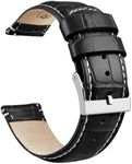 Ritche Quick Release Leather Watch Bands Genuine Leather Watch Strap for Samsung Galaxy Watch 6 Band Classic 43mm 47mm 40mm 44mm 18mm, 20mm or 22mm for Men and Women, Black/ White Stiching/ Silver,