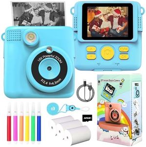 Kids Camera for Girls Boys, Instant Camera for Kids with Print Paper, 1080P HD Digital Camera Toy, Video Recorder, 32GB SD Card, 6 Color Pens, Birthday for 3 4 5 6 7 8 9 10+ Year Old