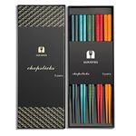 SUPJOYES 5-Pairs Colorful Reusable Chopsticks: Japanese Chinese Fiberglass Chopsticks Dishwasher Safe, Japanese Stick Gift Set with Gift Box, Non-Slip Chop Sticks