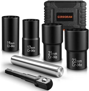 GIREORAN 6 Piece Wheel Lock Removal Kit, 1/2" Drive Bolt Extractor Kit, Lug Nut Remover for Removing Stripped, Damaged, Frozen, Rusted, Rounded-Off Bolts, Nuts