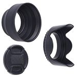 49mm Set of 2 Camera Lens Hoods and 1 Lens Cap - Rubber (Collapsible) + Tulip Flower - Sun Shade/Shield - Reduces Lens Flare and Glare - Blocks Excess Sunlight for Enhanced Photography and Video Foo