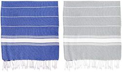 Nicola Spring Set of 2 Grey & Navy 170cm x 90cm 100% Turkish Cotton Bath Towel - Lightweight & Absorbent Large Adults Drying Beach Bathroom Gym Shower Sauna