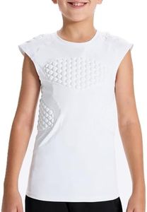 DEVOROPA Youth Football Baseball Padded Shirt Boys Compression Shirts Heart Chest Protector Sleeveless Undershirt Rugby White L