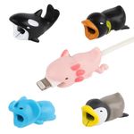 NQEUEPN 5pcs Cable Protector Animals Bite, Cute Charging Cable Savers Gray Penguin Emperor Penguin Elephant Whale Axolotl Charger Cord Savers for Most Cellphones and iPad Chargers